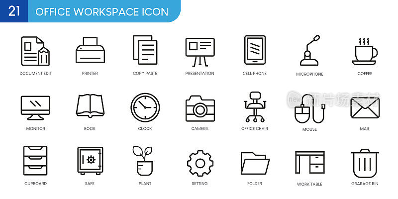 OFFICE WORKSPACE -图标向量的集合